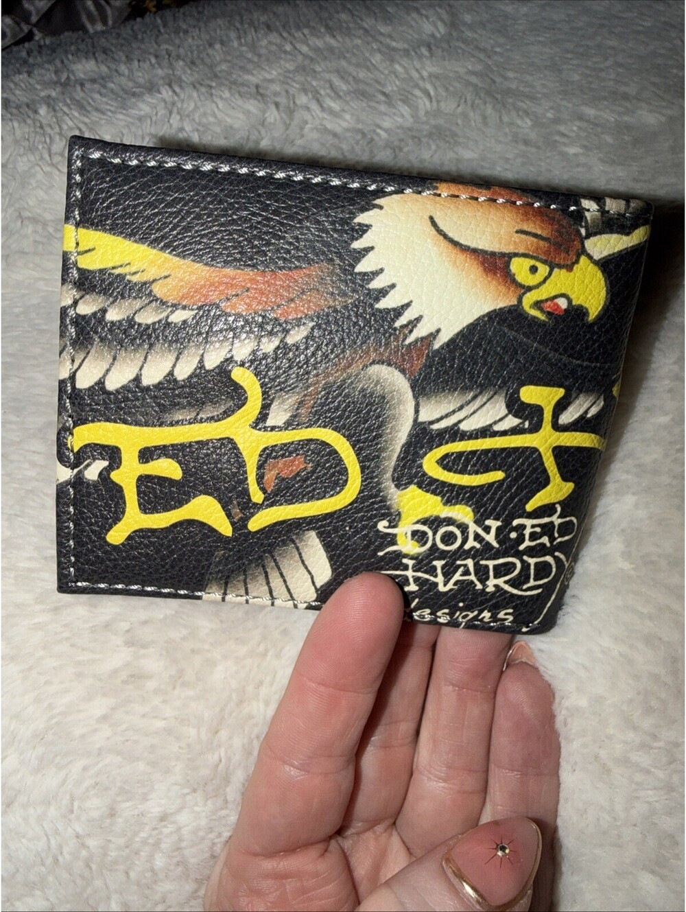 Ed Hardy Bifold Mens Wallet Black Eagle Tattoo Design Card Holder ID Window